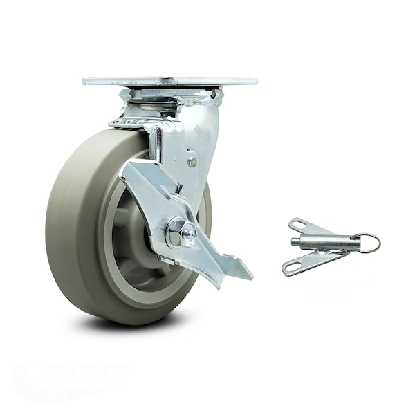 6 Inch Thermoplastic Rubber Caster with Ball Bearing and Brake/Swivel Lock SCC
